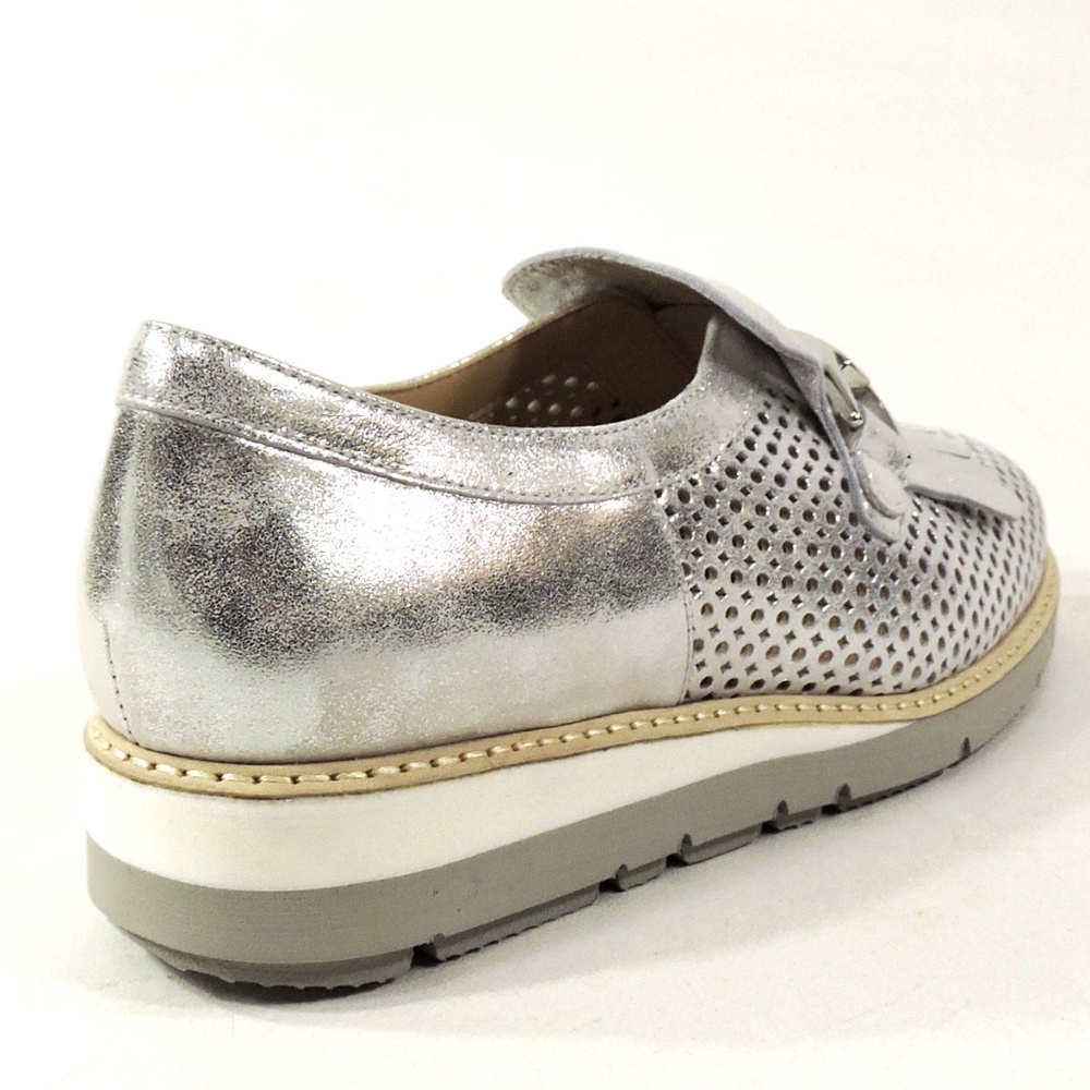 DONNA SOFT 🇮🇹WOMEN'S SILVER SOFT LEATHER COMFORT SUMMER LOAFERS - Picture 5 of 8